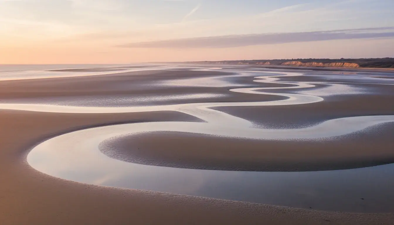 La Baie de Somme vue depuis la rive nord au lever du soleil
